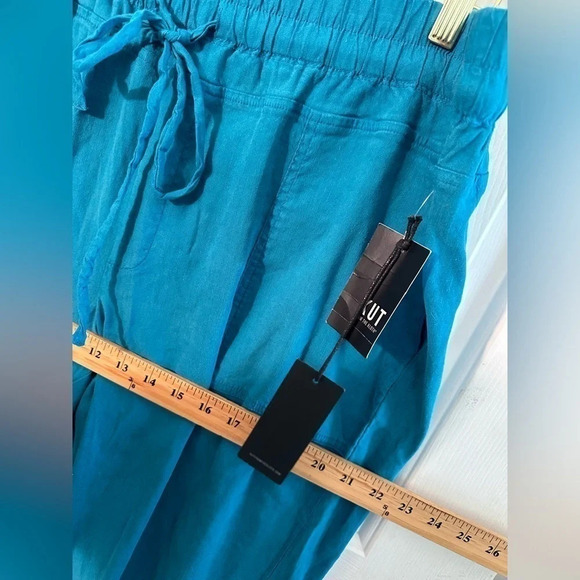 NWT KUT from the Kloth Sandra Smocked Waist Linen Blend Pant XXL Teal Cerulean - Picture 9 of 12